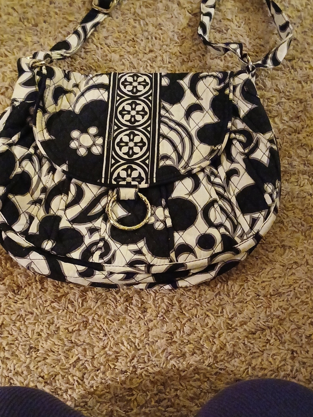 Vera Bradley Black and White Floral Quilted Crossbody